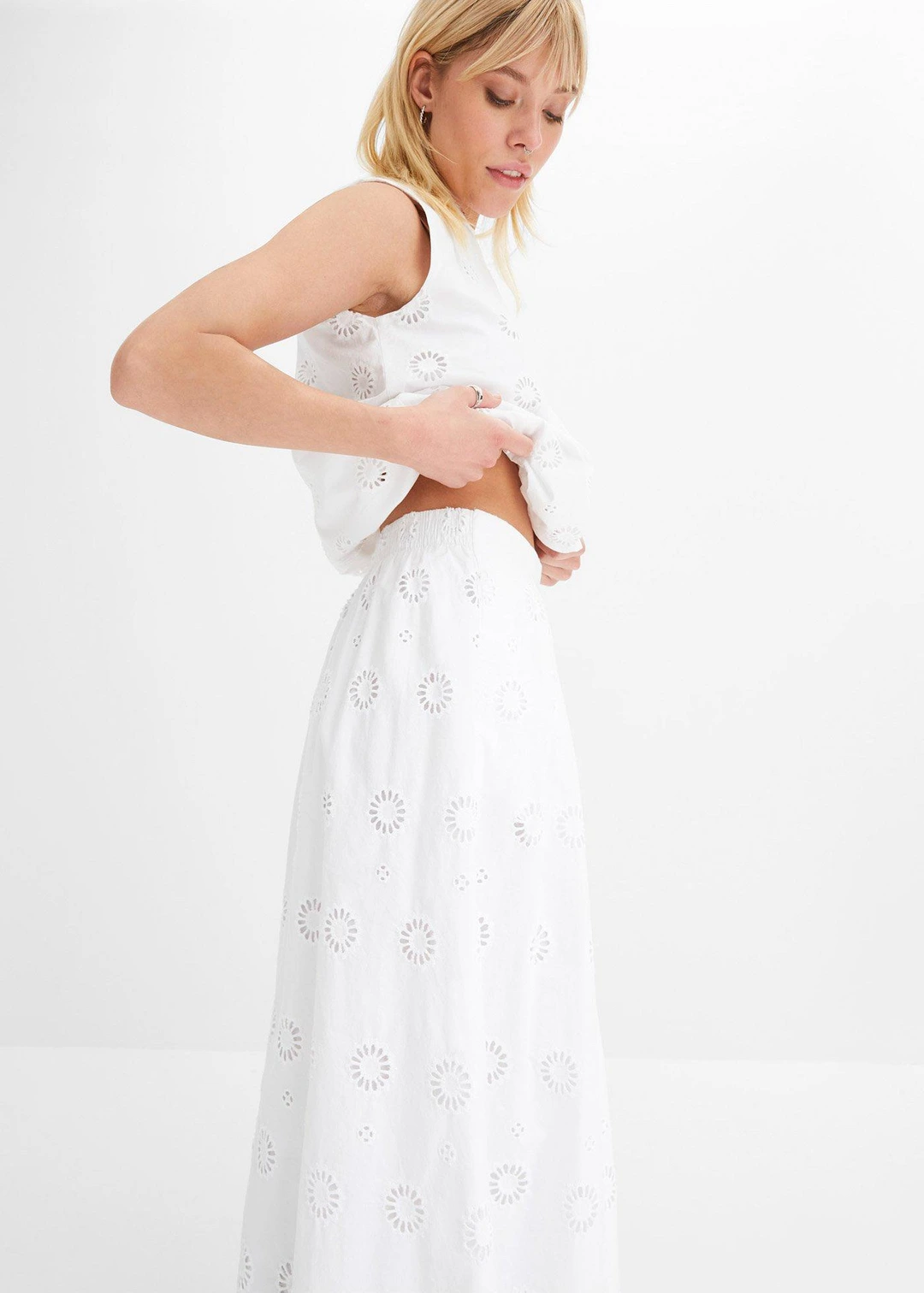Jupe longue en coton avec broderie anglaise - 3