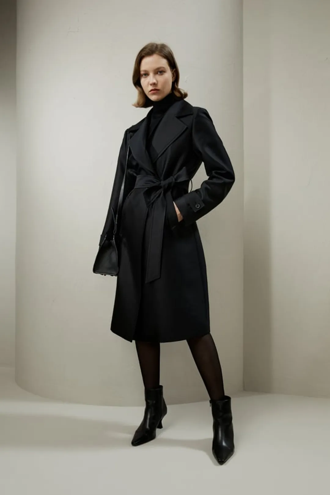 LILYSILK Trench Soie-Laine Femme Noir Coupe Nette, Luxe Discret Évident Soie Chaude D'Une Chaleur Soyeuse Et Doté D'Une Coupe Nette XS