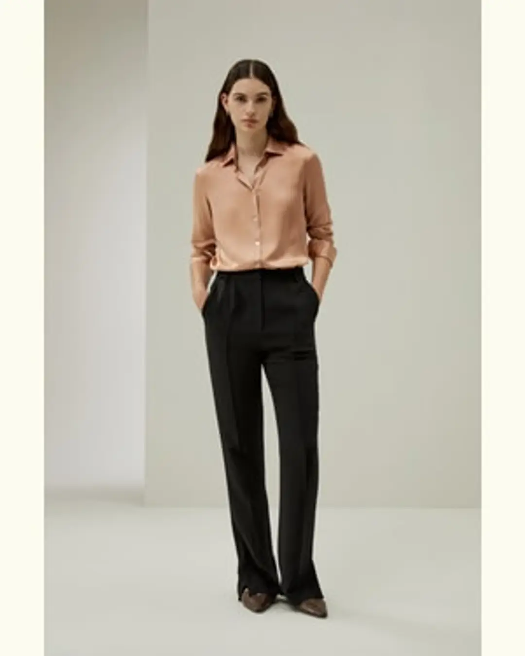 LILYSILK Blouse À Patte Boutonnage Minimaliste Soie Charmeuse 100 % S'Accorde Avec N'Importe Quelle Tenue Coupe Régulière Rose Quartz Xs