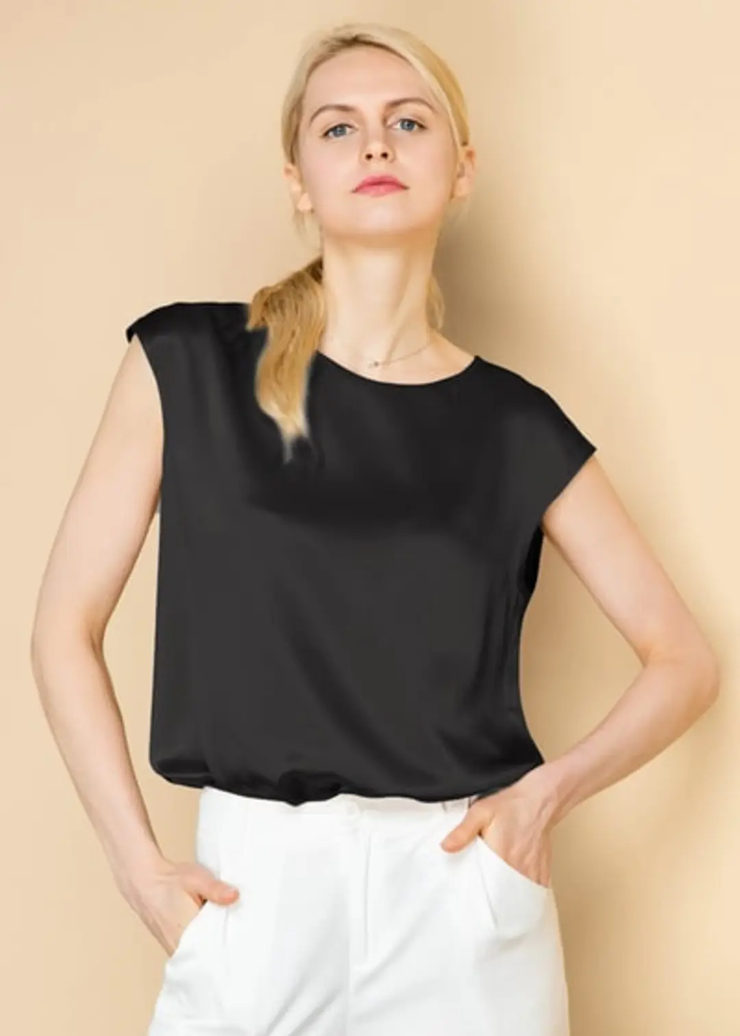 LILYSILK Tee Shirt Soie Femme Col Rond, Facile À Entretenir Charmeuse Soie Régulation De La Température T-Shirt Noir
