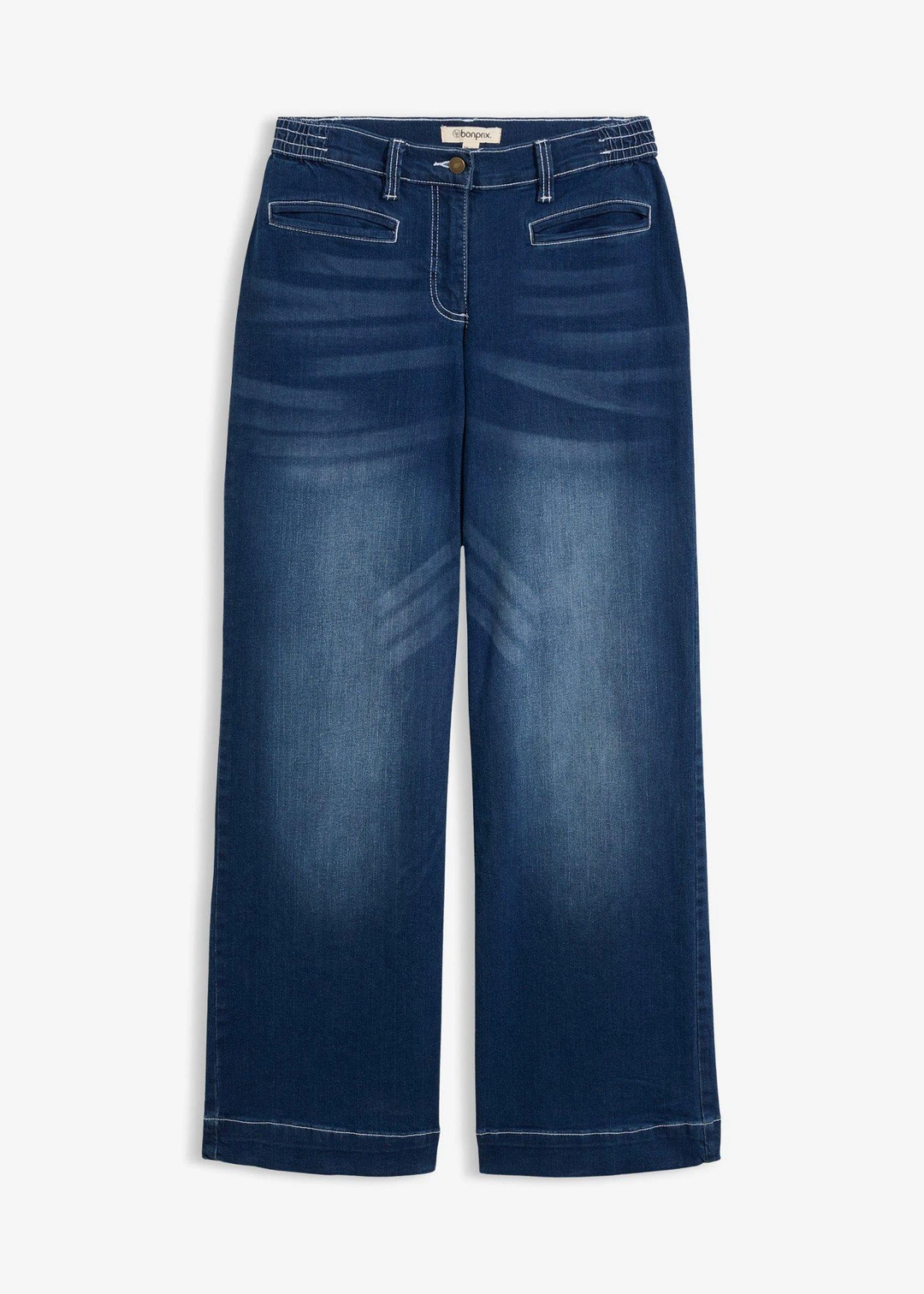 Jean large taille mi-haute élastiquée