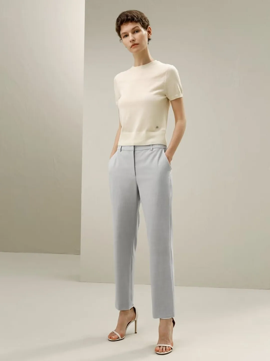 LILYSILK Pantalon En Laine Gris Métal Coupe Étroite Fine Laine Italienne Mérinos Un Toucher Incroyablement Doux Et Confortable 36