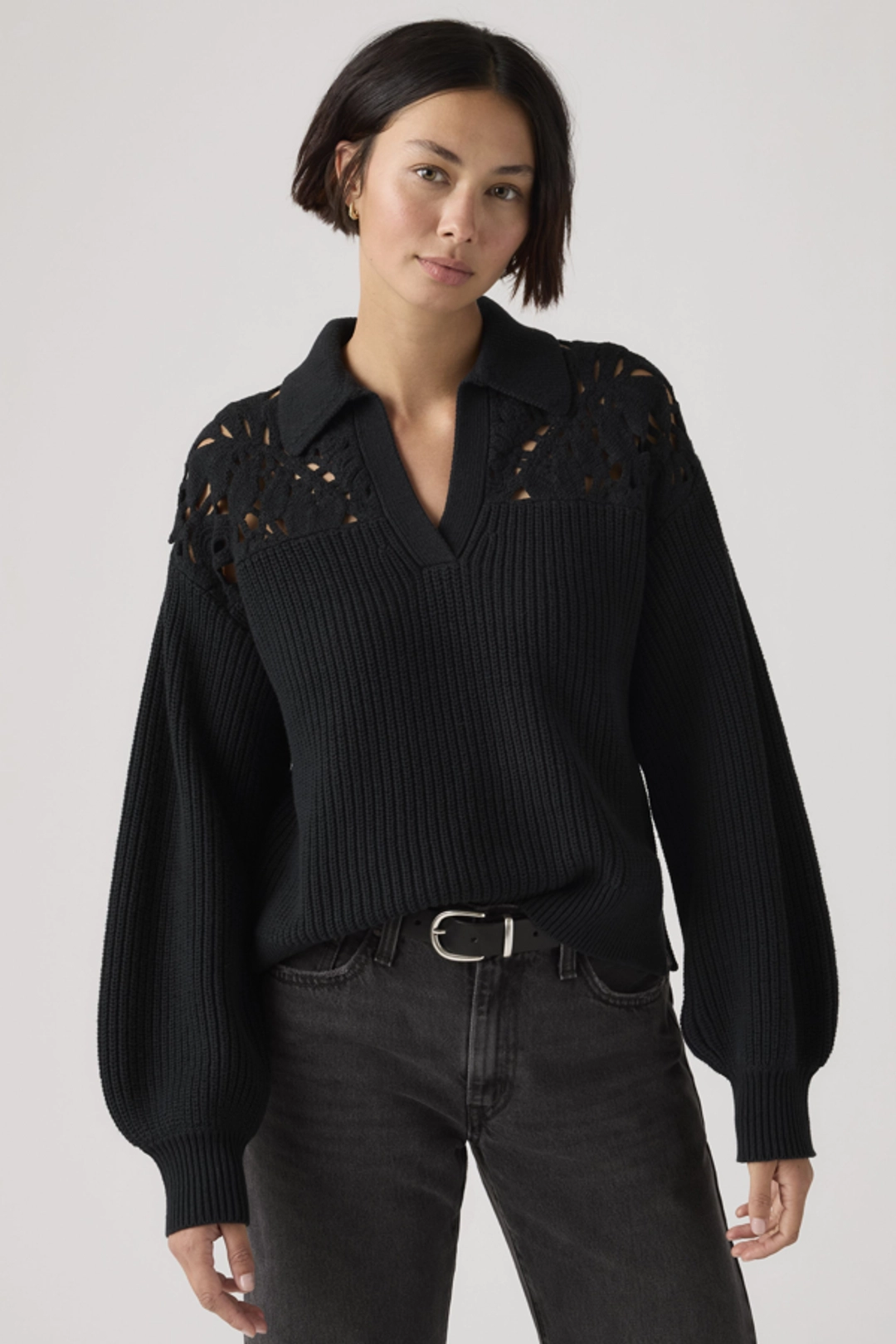 Levi's Pull Polo Maille Crochet Bianca - Femme - Noir / Anthracite Night - XS
