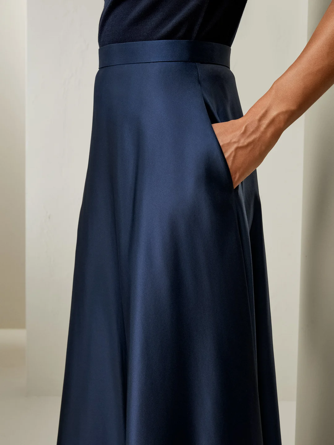 LILYSILK Jupe Longue Soie Bleu Marine Jupe Maxi, Jupe Parapluie Charmeuse Soie Sans Produits Chimiques Nocifs 46