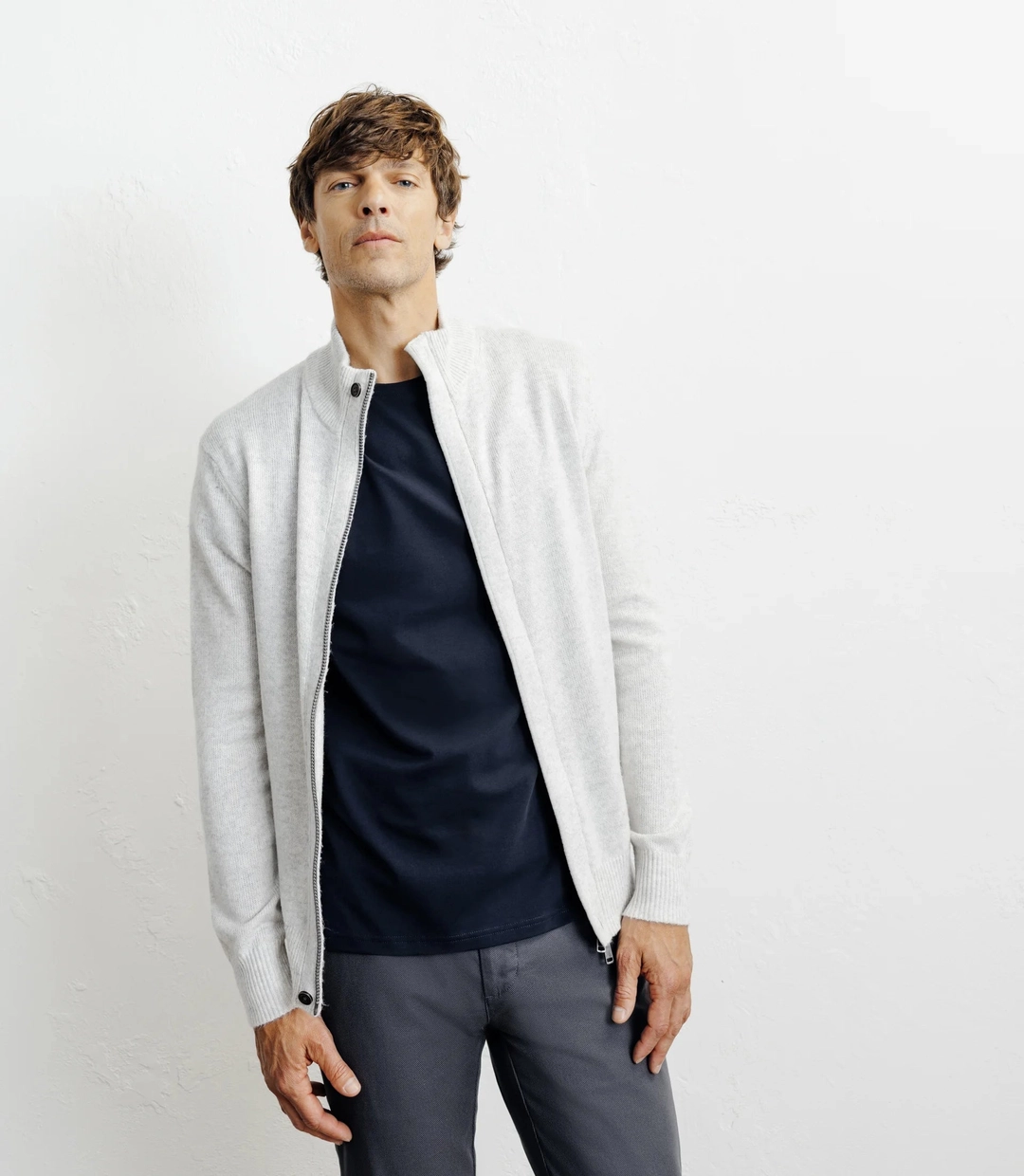 IZAC - Gilet zip col montant gris chiné