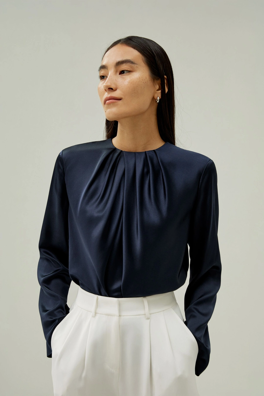 LILYSILK Top Soie Femme Doux Et Respirant Soie De Haute Qualité Confortable Brillant Lisse Doux Simple Et Classique Bleu Marine L