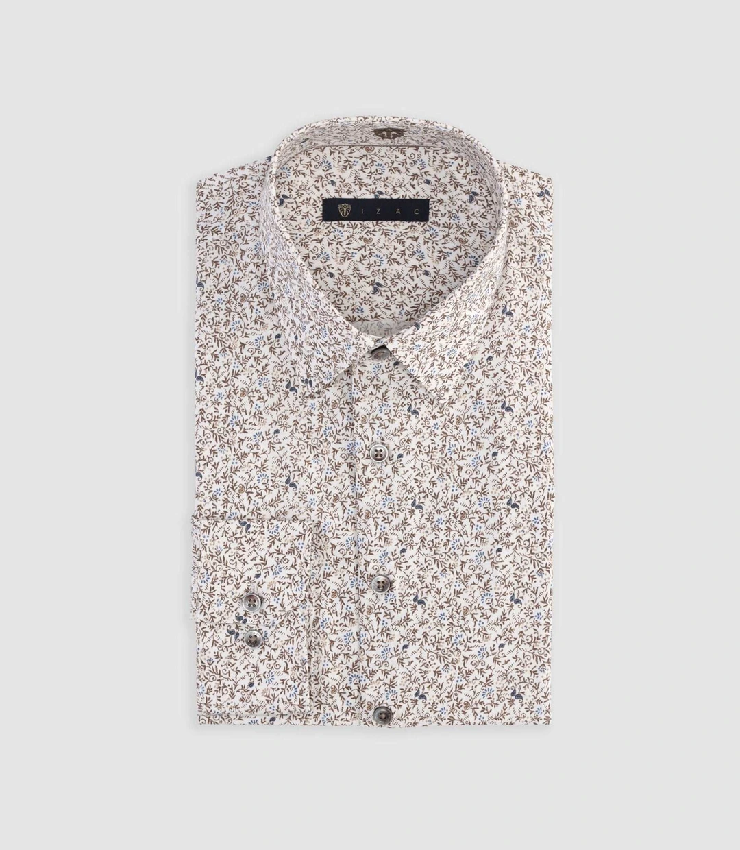 IZAC - Chemise slim à imprimé fleuris blanche et camel MANU