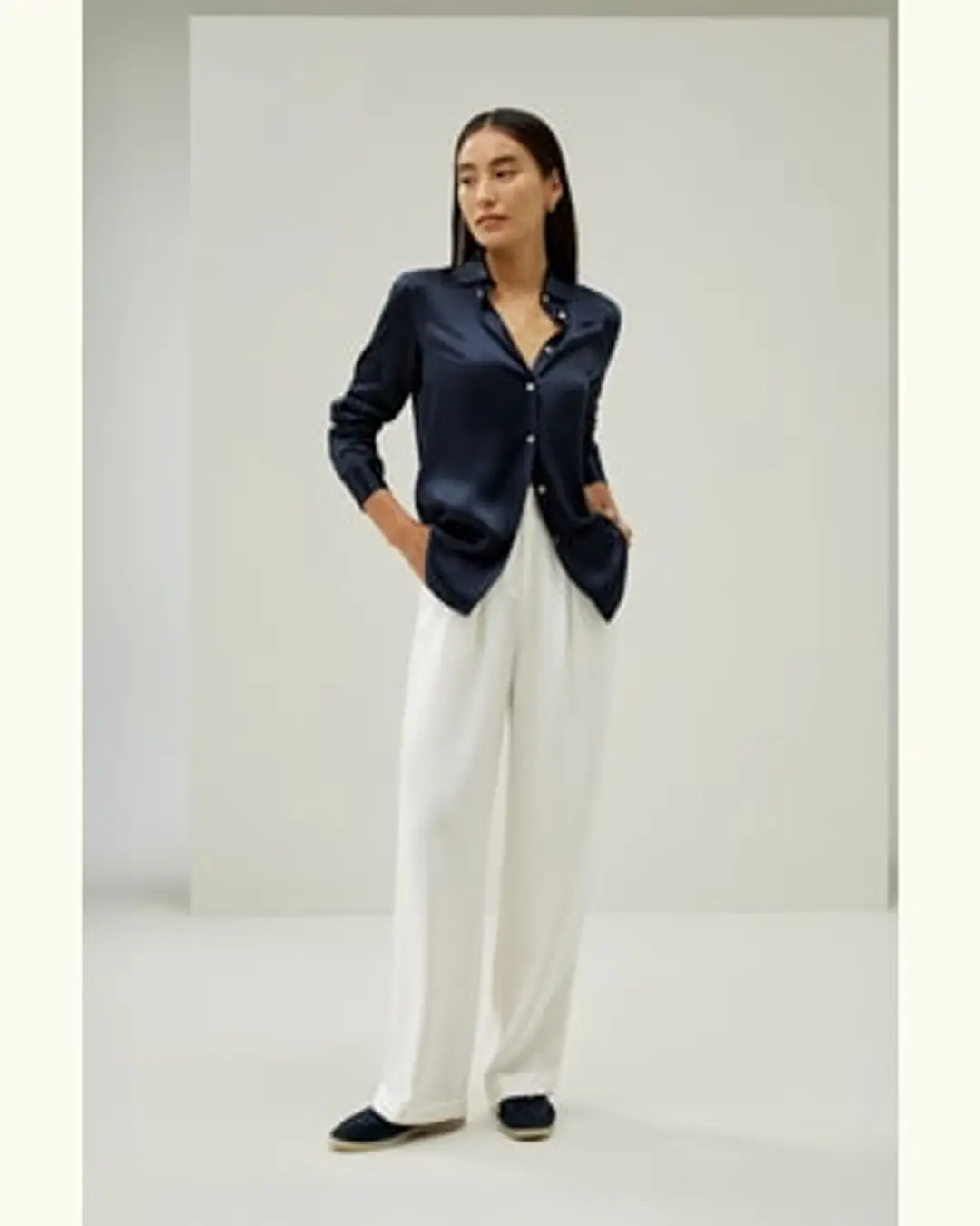 LILYSILK Chemise En Soie Boutonnée Élégante Soie Charmeuse 100 % S'Accorde Avec N'Importe Quelle Tenue Coupe Régulière Bleu Marine Xs