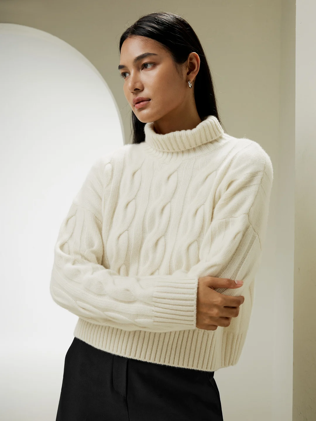 LILYSILK Pull Femme Cachemire Blanc Court À Col Roulé 100% Cachemire Un Toucher Incroyablement Doux Et Confortable M