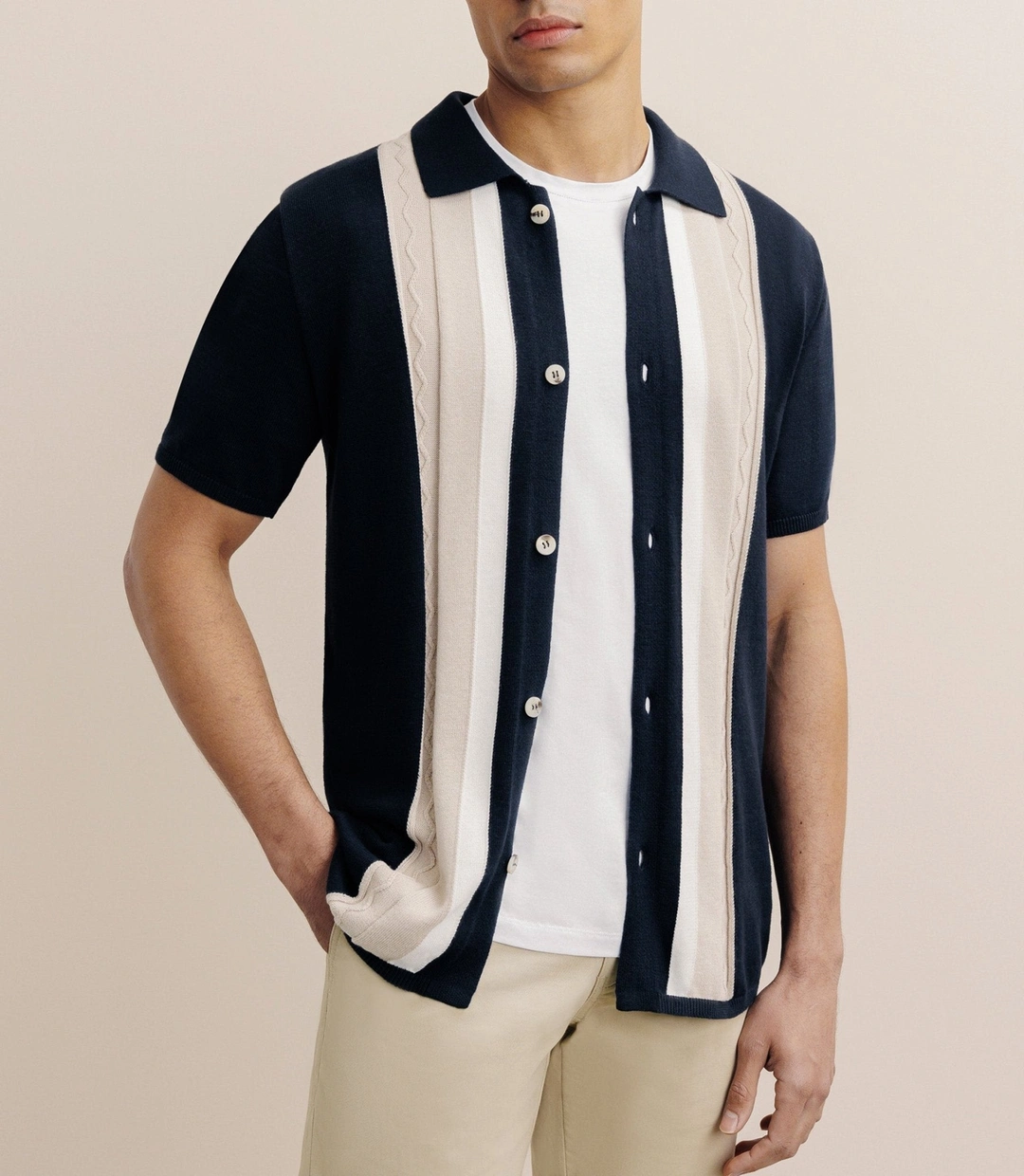IZAC - Polo chemise boutonné marine