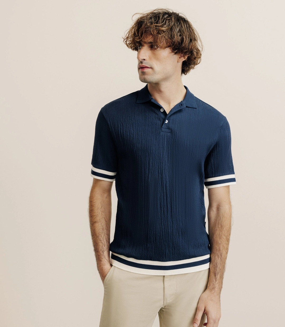 IZAC - Polo boutonné en jersey marine