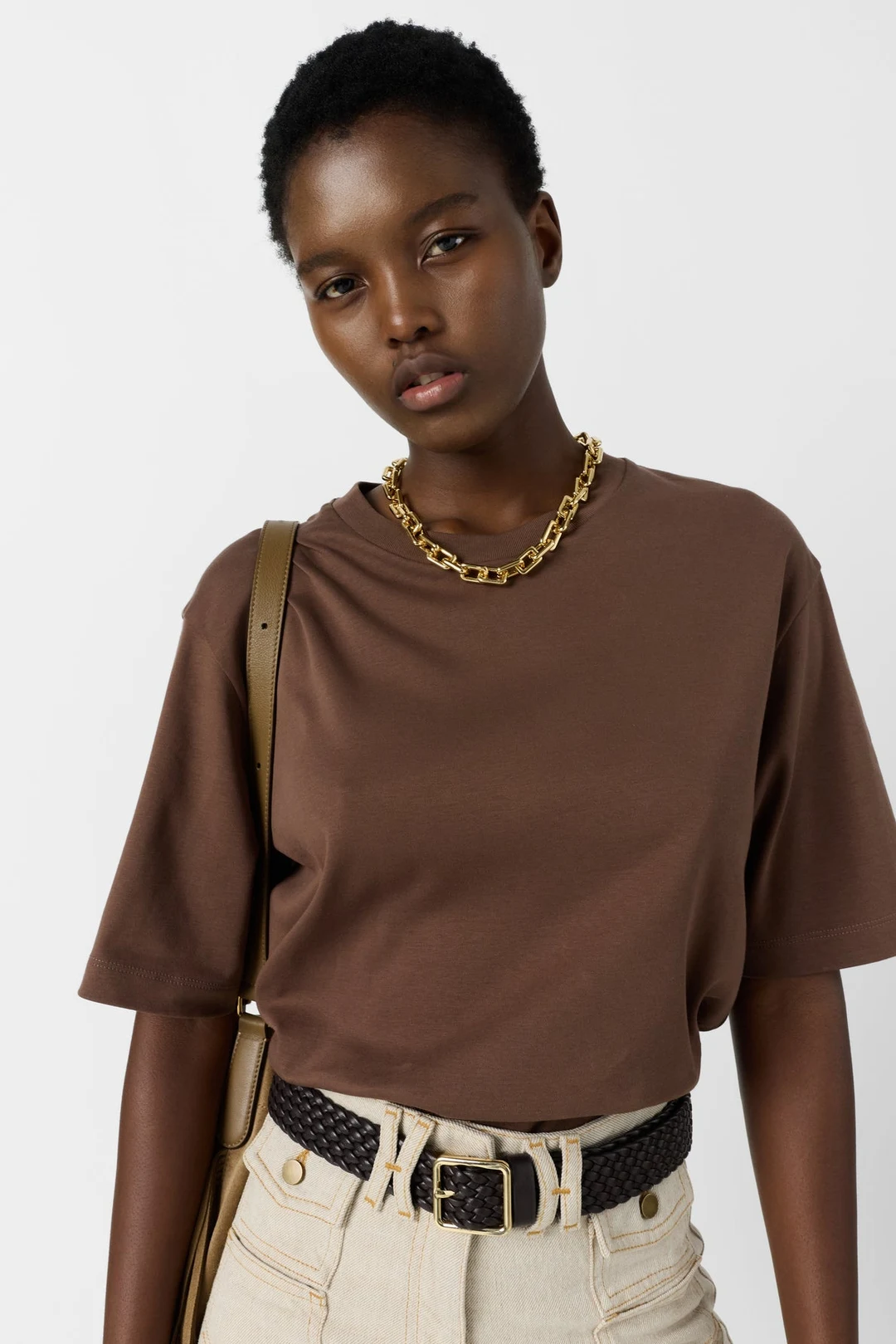 T-shirt uni en coton - MAYAE - Marron - 2