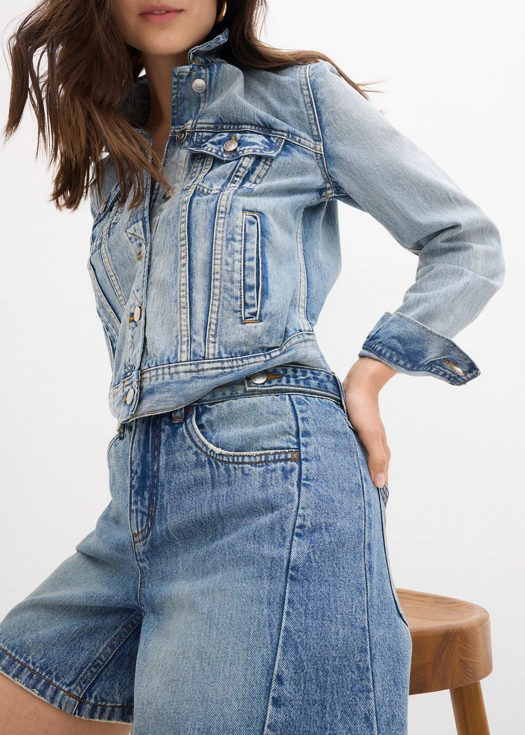 Short en jean taille mi-haute, peu extensible - 3