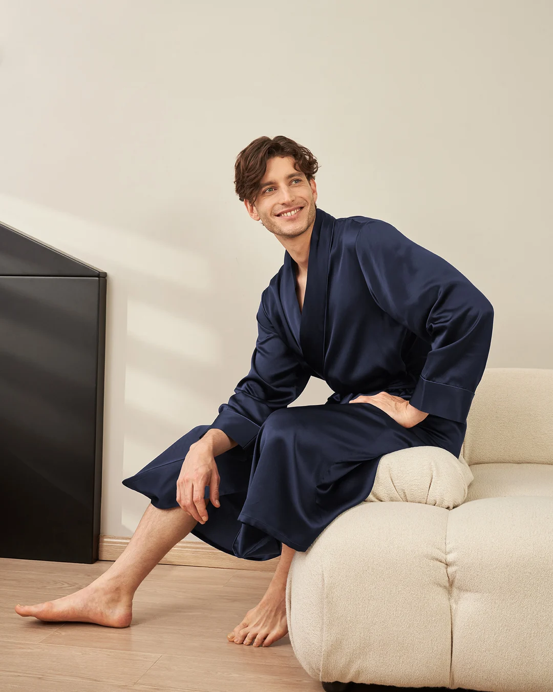 LILYSILK Peignoir Soie Personnalisé Mariage Homme Noir Bordure Noire, Coupe Généreuse 100% Soie Naturelle Doux Pour La Peau Et Respirant XXL