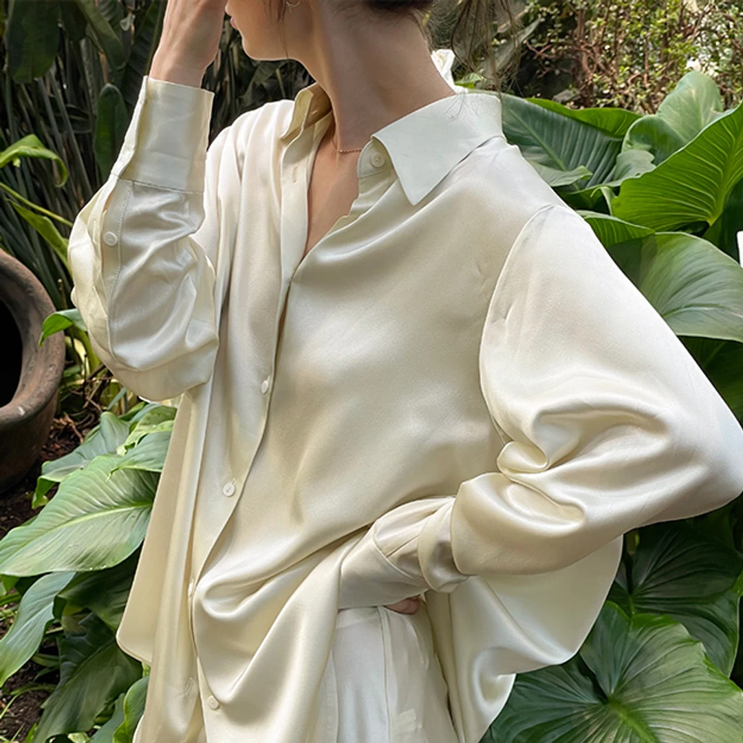 LILYSILK France Chemise En Soie Femme Chemise Lotus En Soie Oversize Blanc