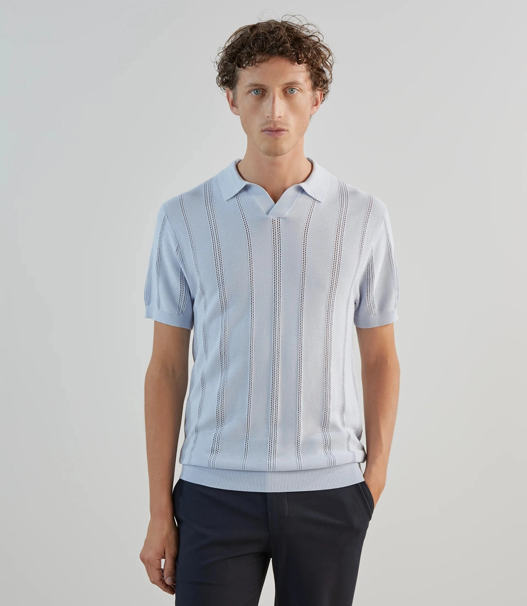 IZAC - Polo en maille semi-ajouré bleu ciel