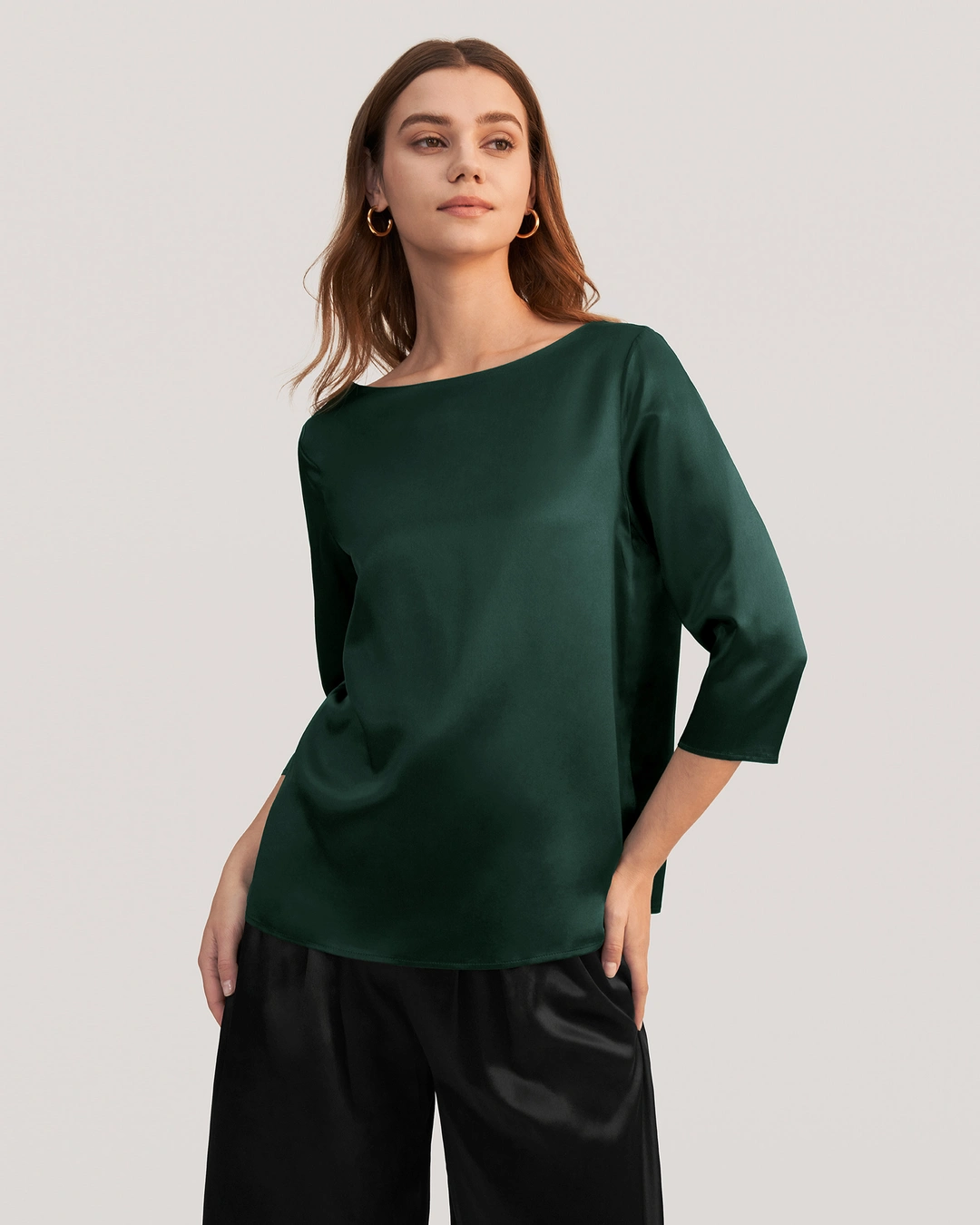 LILYSILK Blouse En Soie À Col Bateau Et Manches 3/4