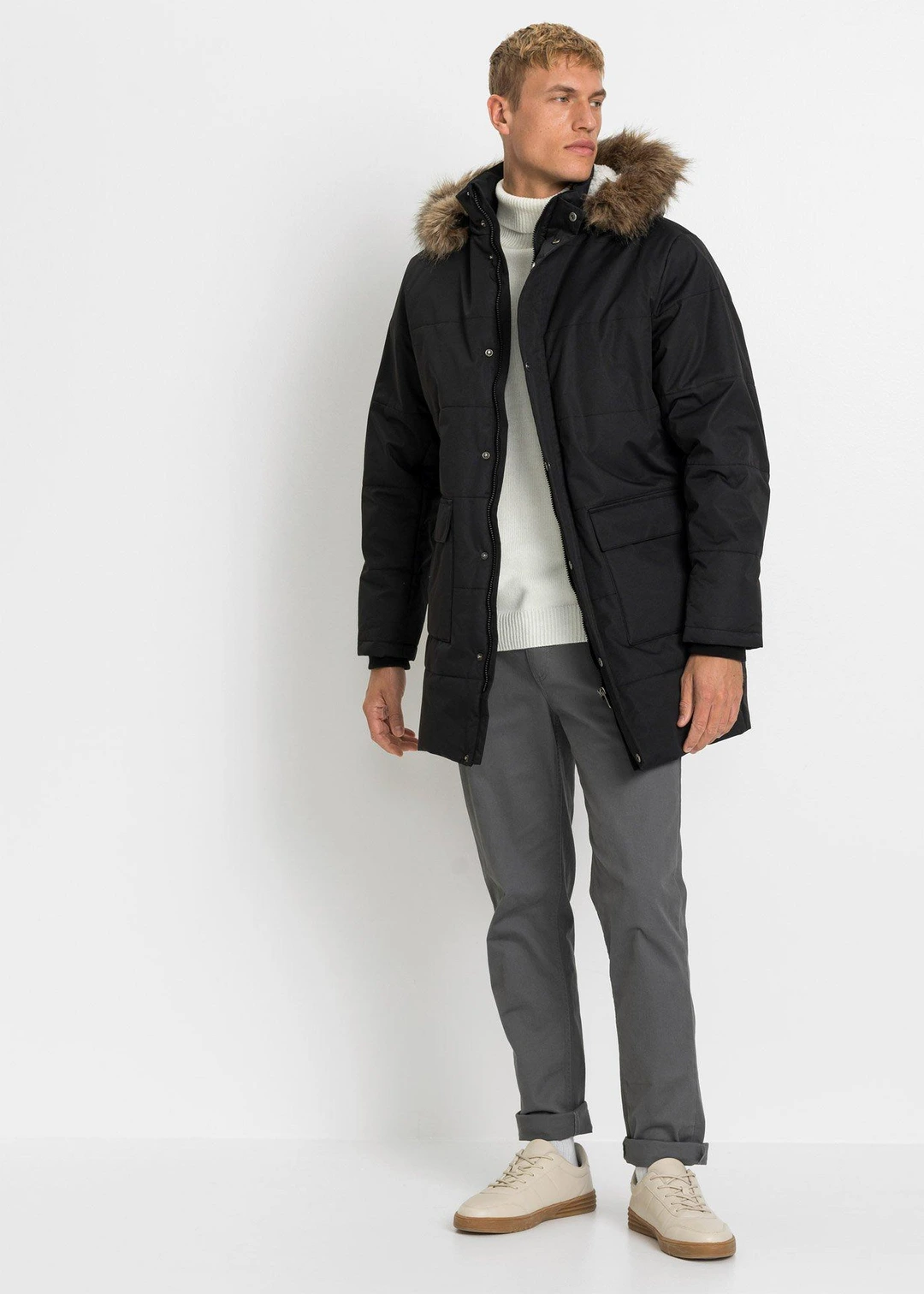 Parka d’hiver à doublure peluche et capuche amovible
