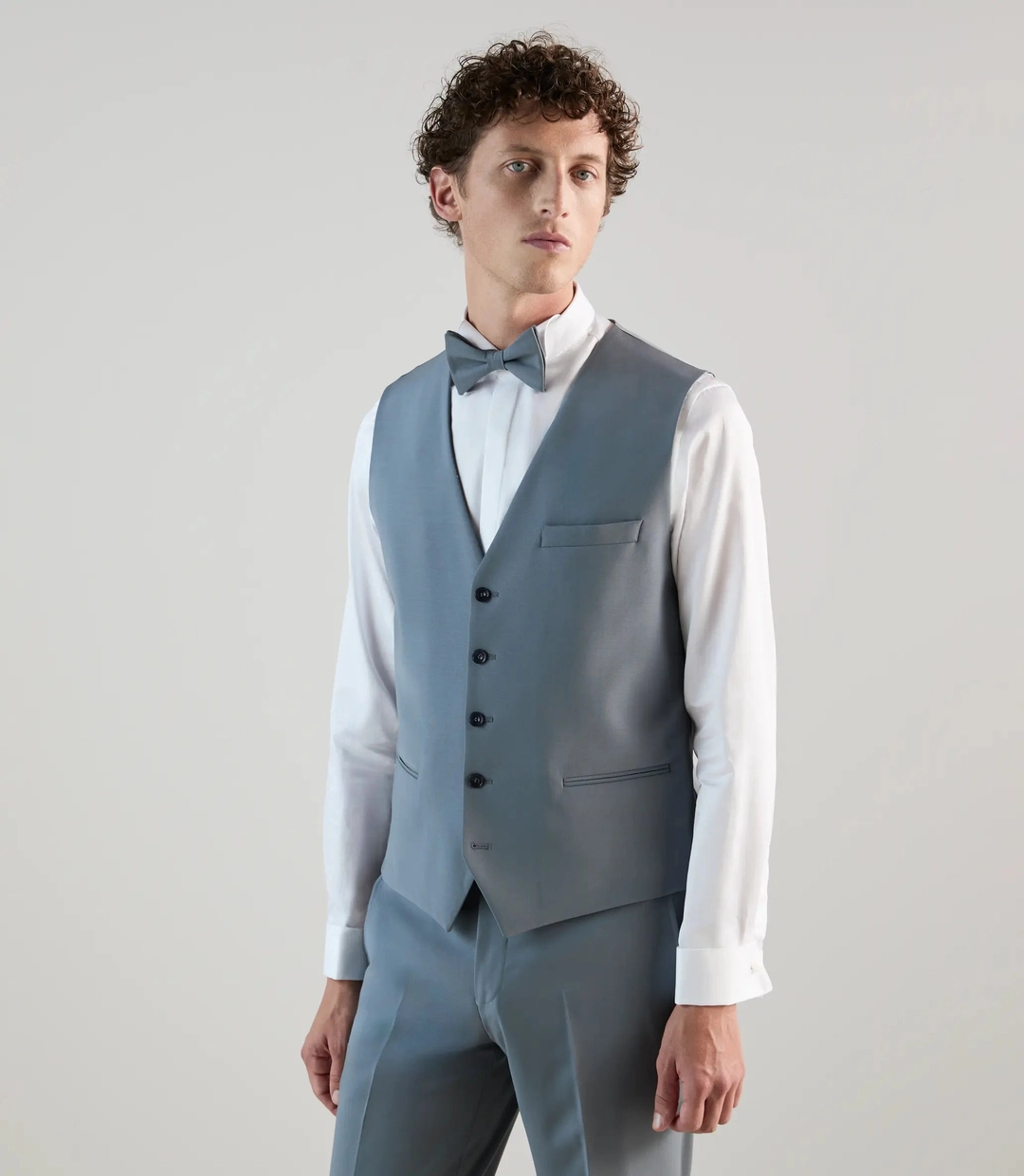 IZAC - Gilet ville en laine majoritaire bleu gris clair