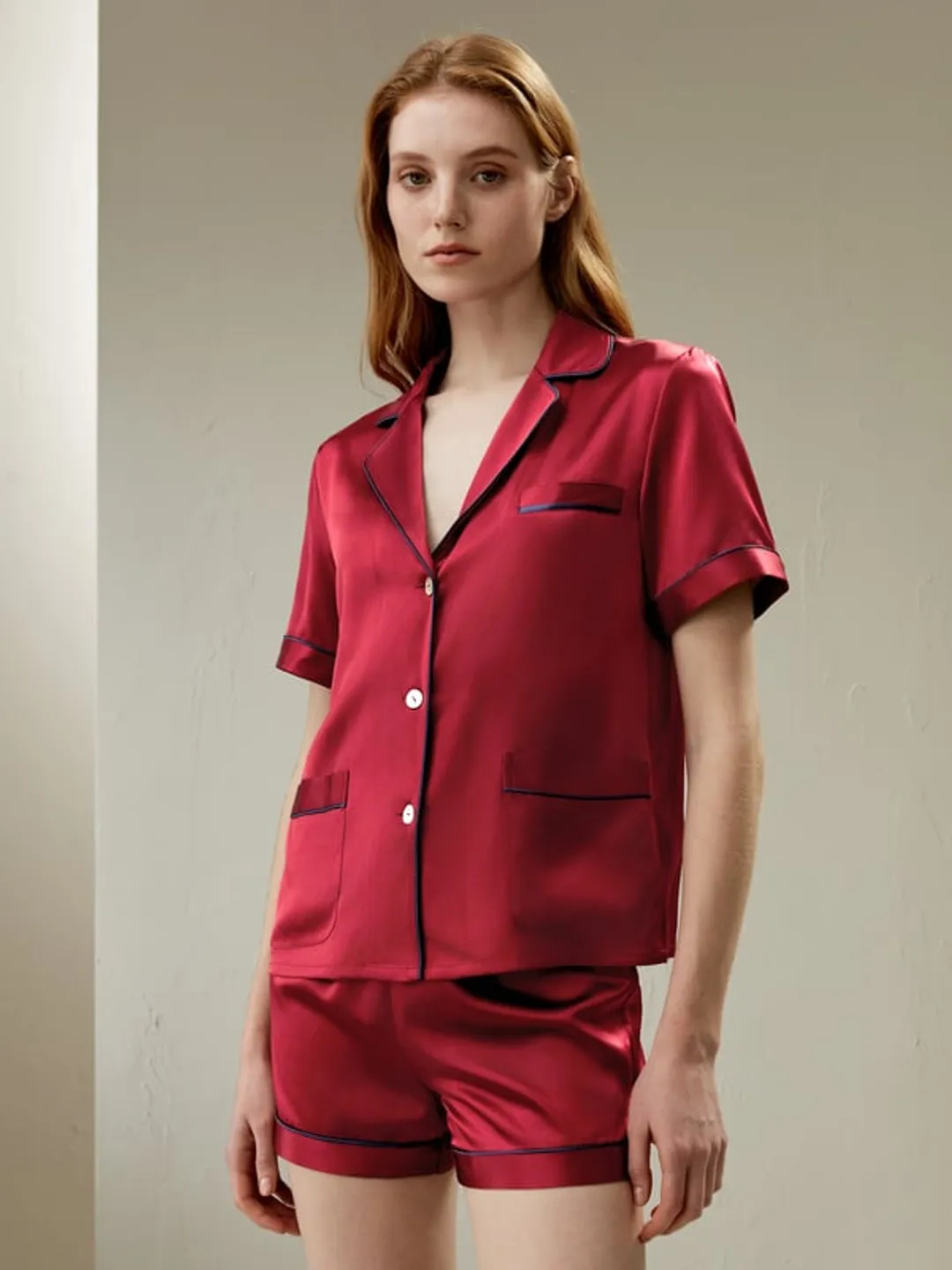 LILYSILK Ensemble Pyjama Soie Femme Élégant Doux 2 Pièces Rouge Vineux M