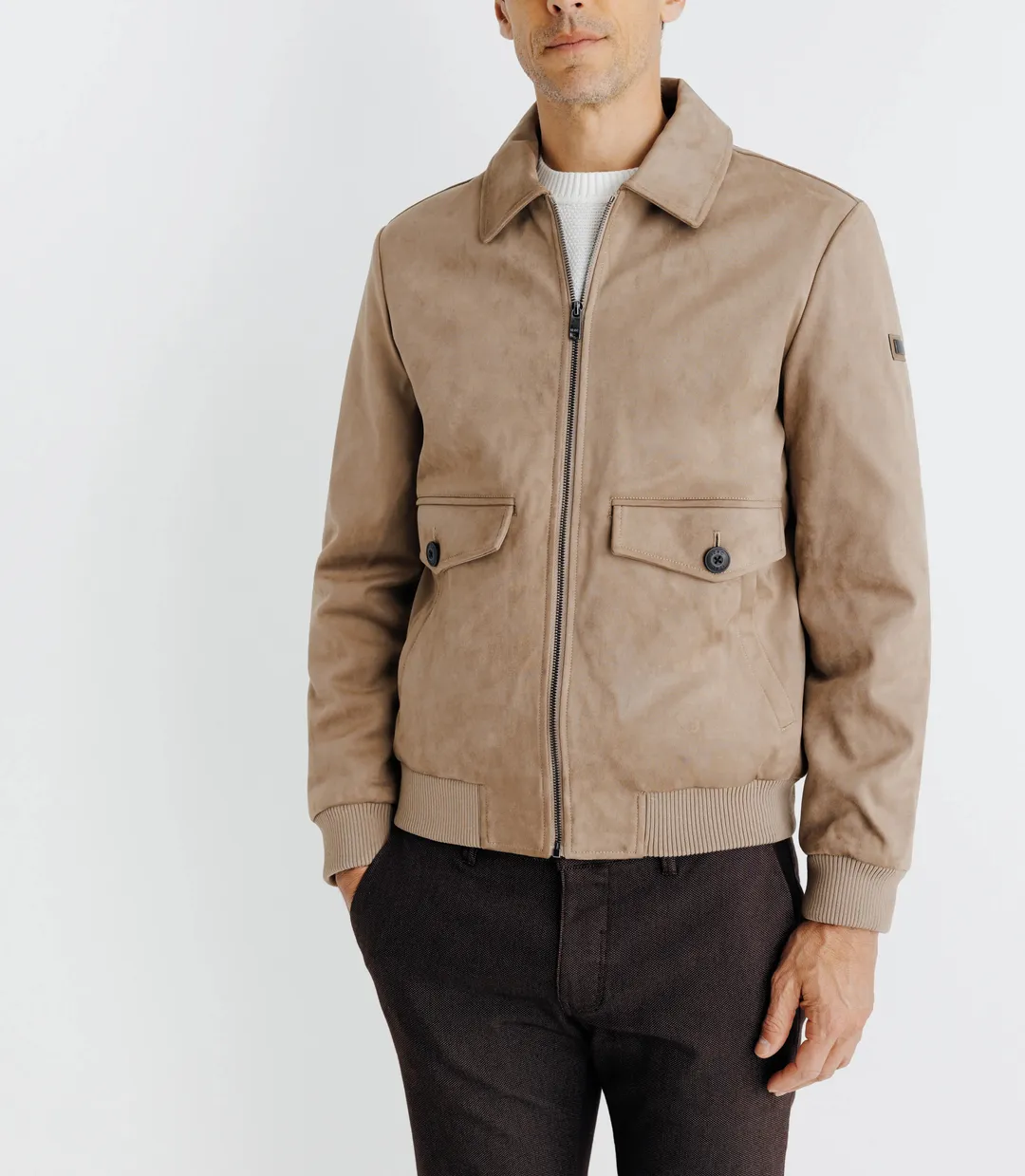 IZAC - Blouson en suède taupe