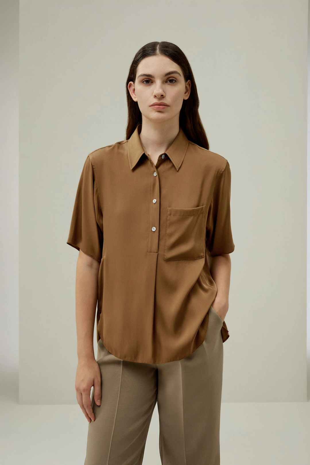 LILYSILK Chemisiers En Soie Poche Latérale Discrète 100 % Soie Double Joe Sophistiqué Et Élégant Style D'Affaires Bleu Minuit L
