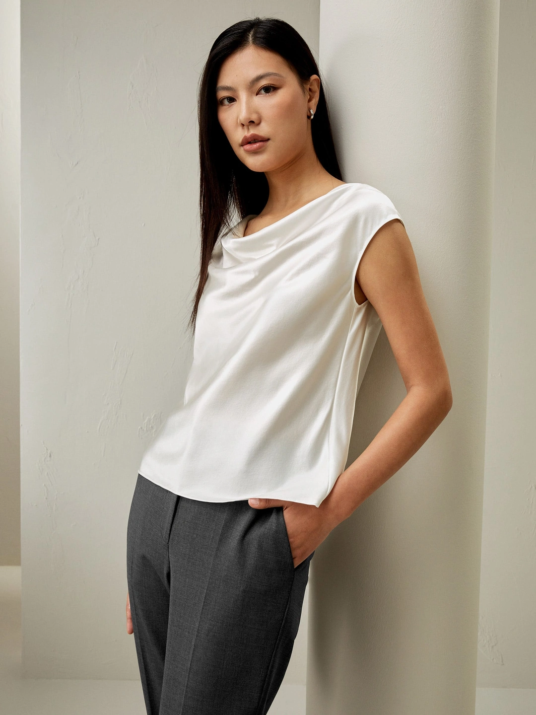LILYSILK Haut En Soie Col Rond 100% Soie De Mûrier Vêtements Pour Femmes Petites Simple Et Classique Blanc Naturel Petite 34 - 2