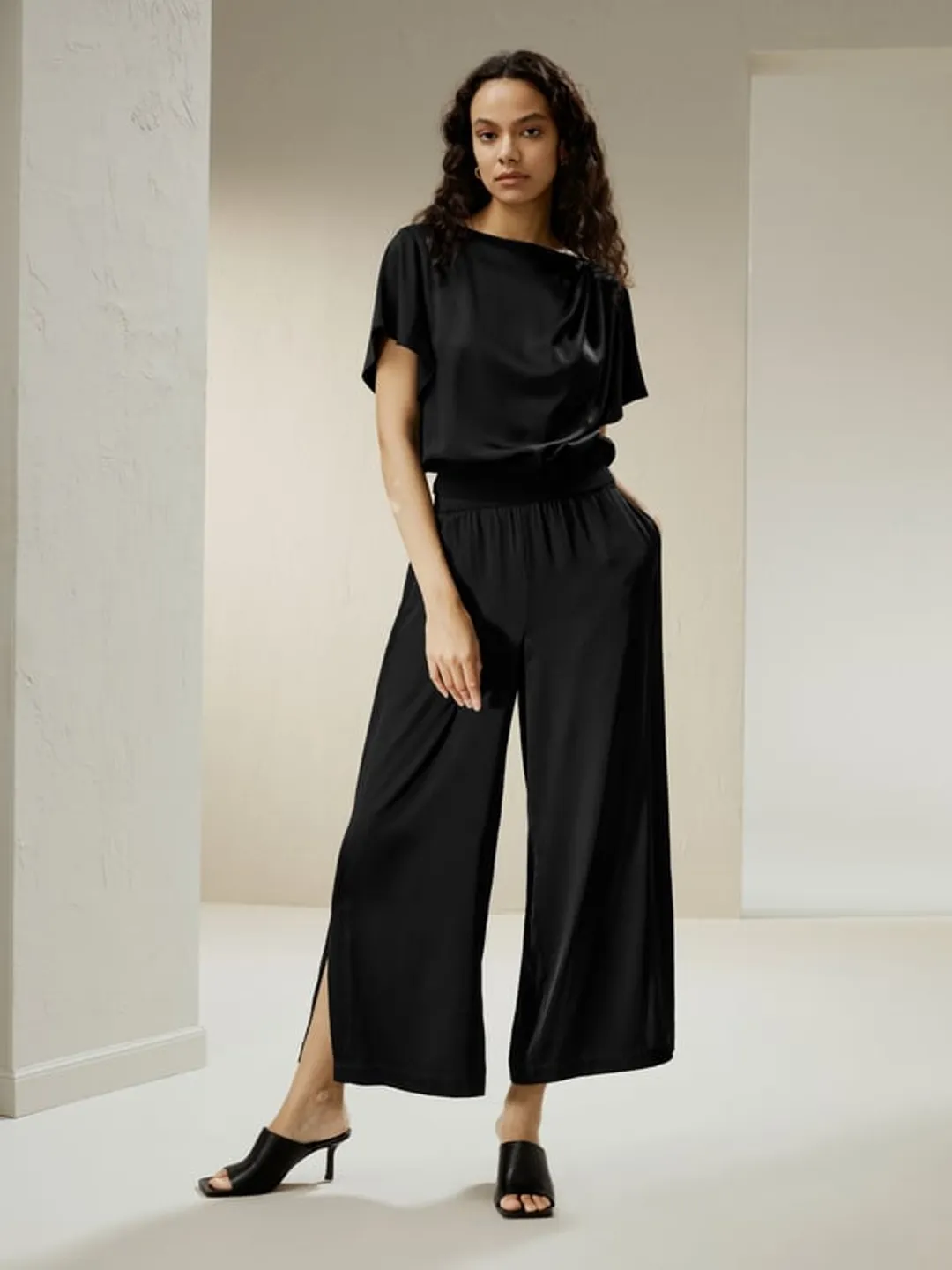 LILYSILK Pantalon Soie Femme Noir Taille Élastique Couverte Double Georgette En Soie Doux Pour La Peau Et Respirant XS