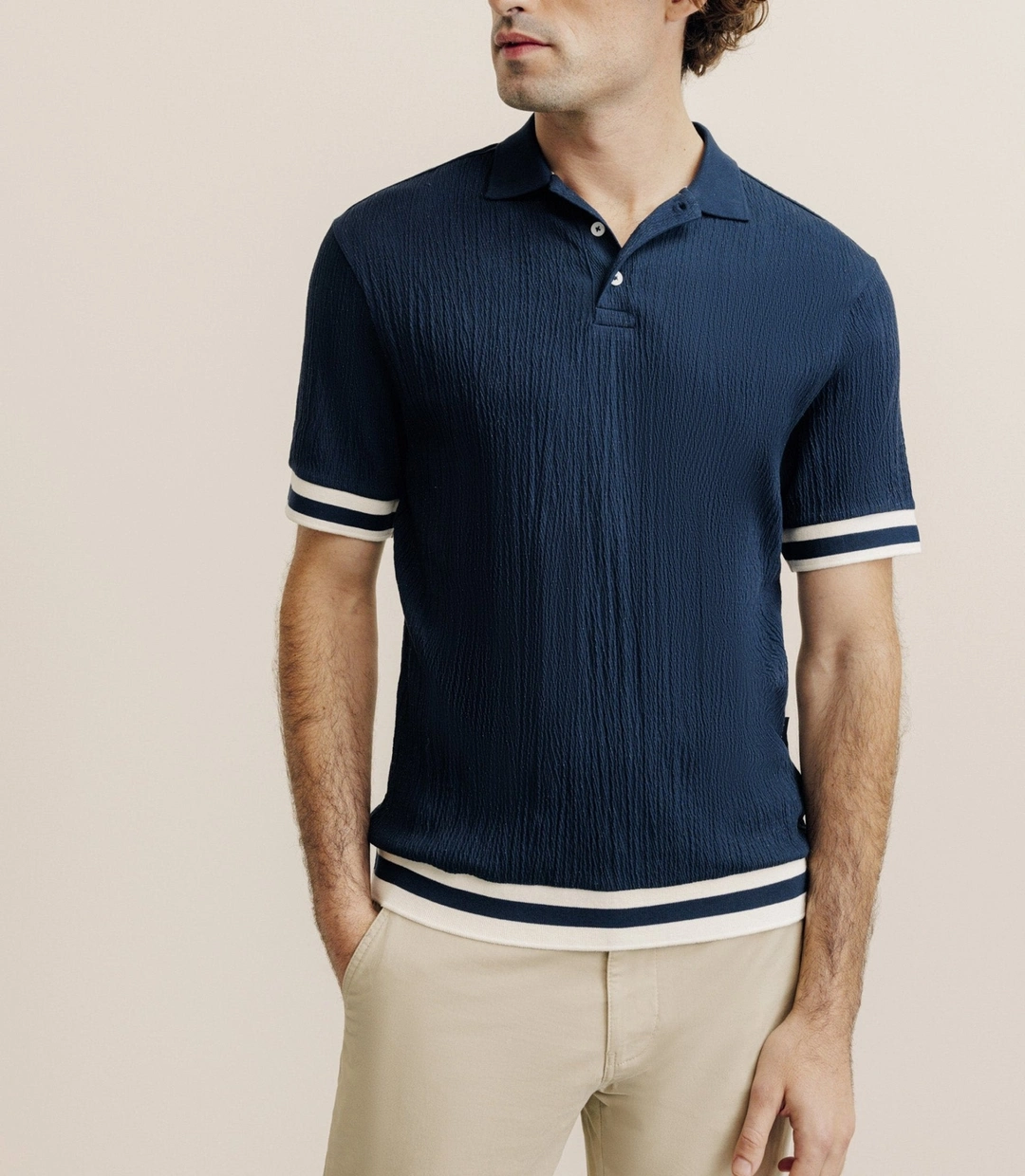 IZAC - Polo boutonné en jersey marine