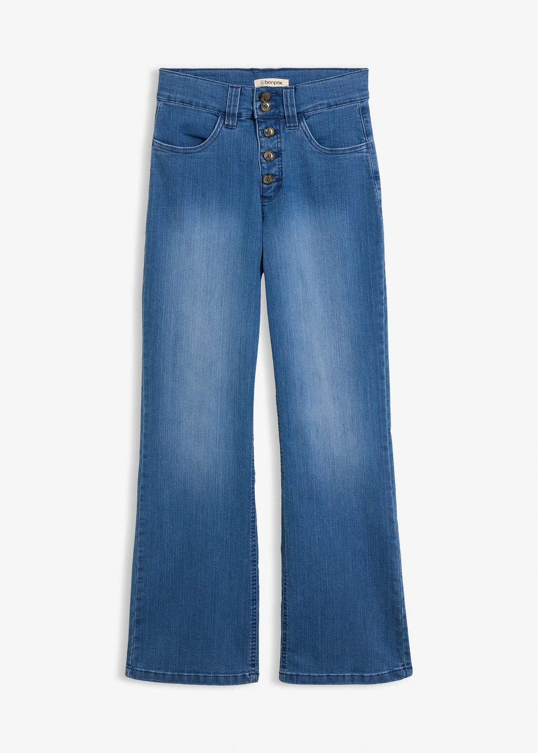 Jean droit taille haute, extensible