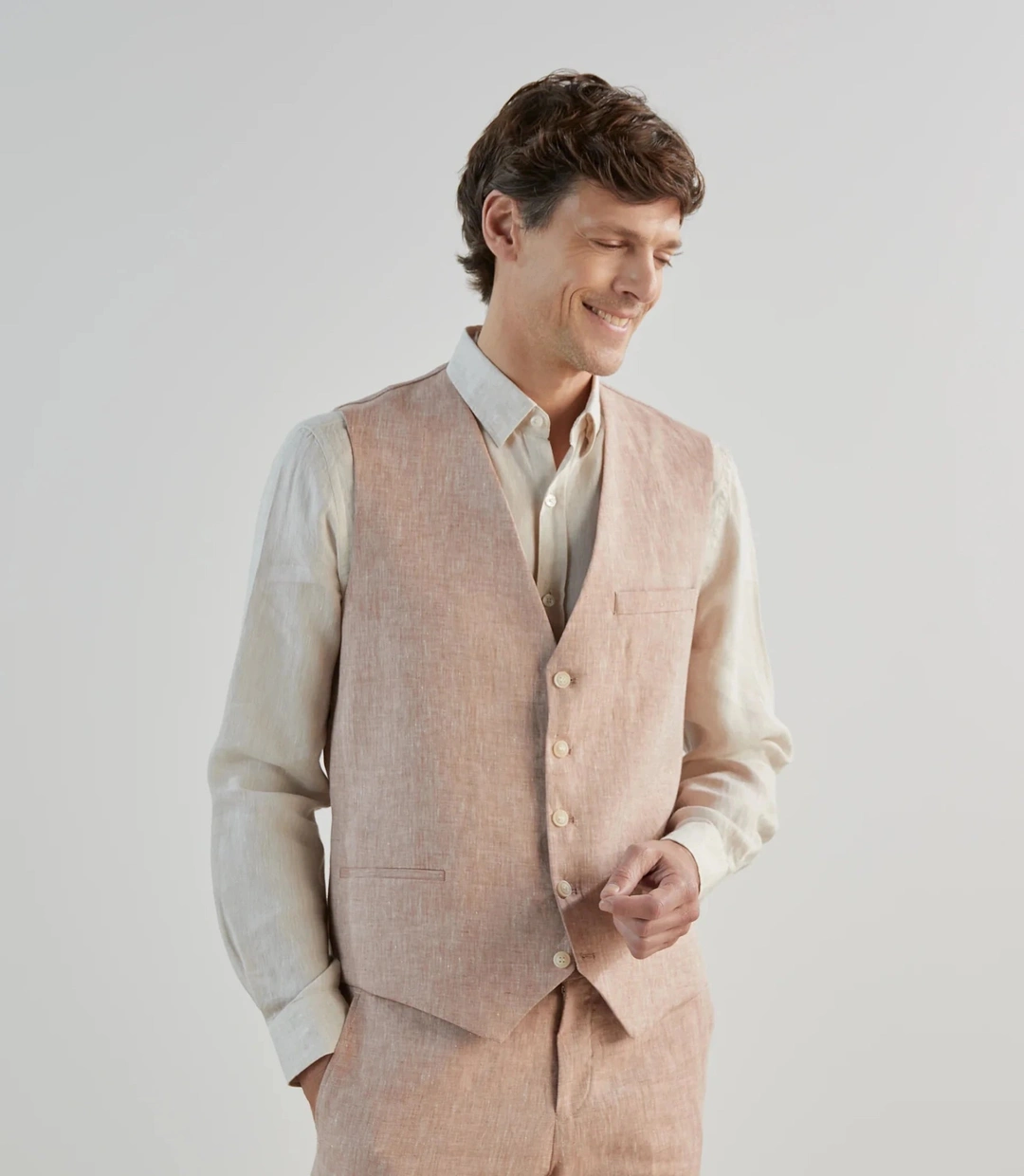 IZAC - Gilet ville 100% lin orange