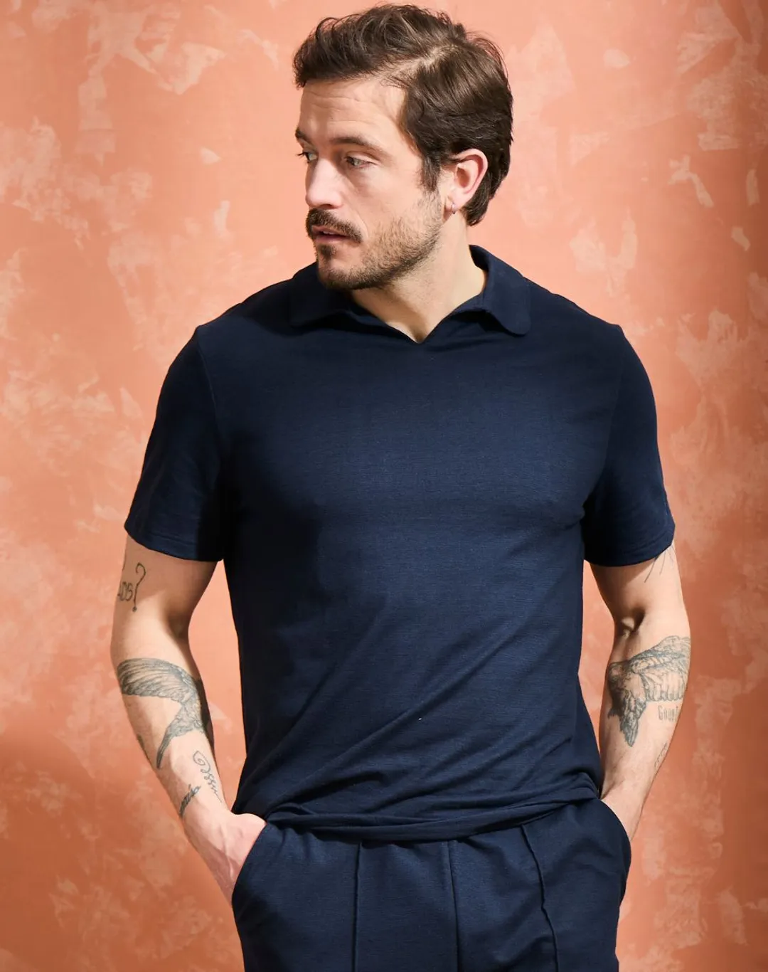 Polo lin/coton - Marine - Taille S - Lemahieu