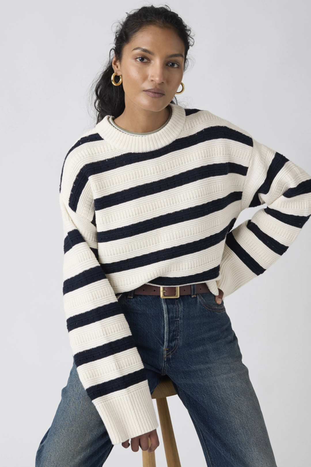 Levi's Pull Col Rond Candide - Femme - Multicolore / Emma Stripe Egret - XS