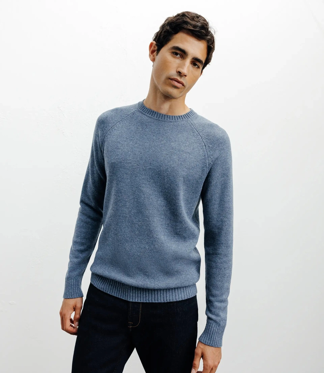 IZAC - Pull en laine col rond indigo