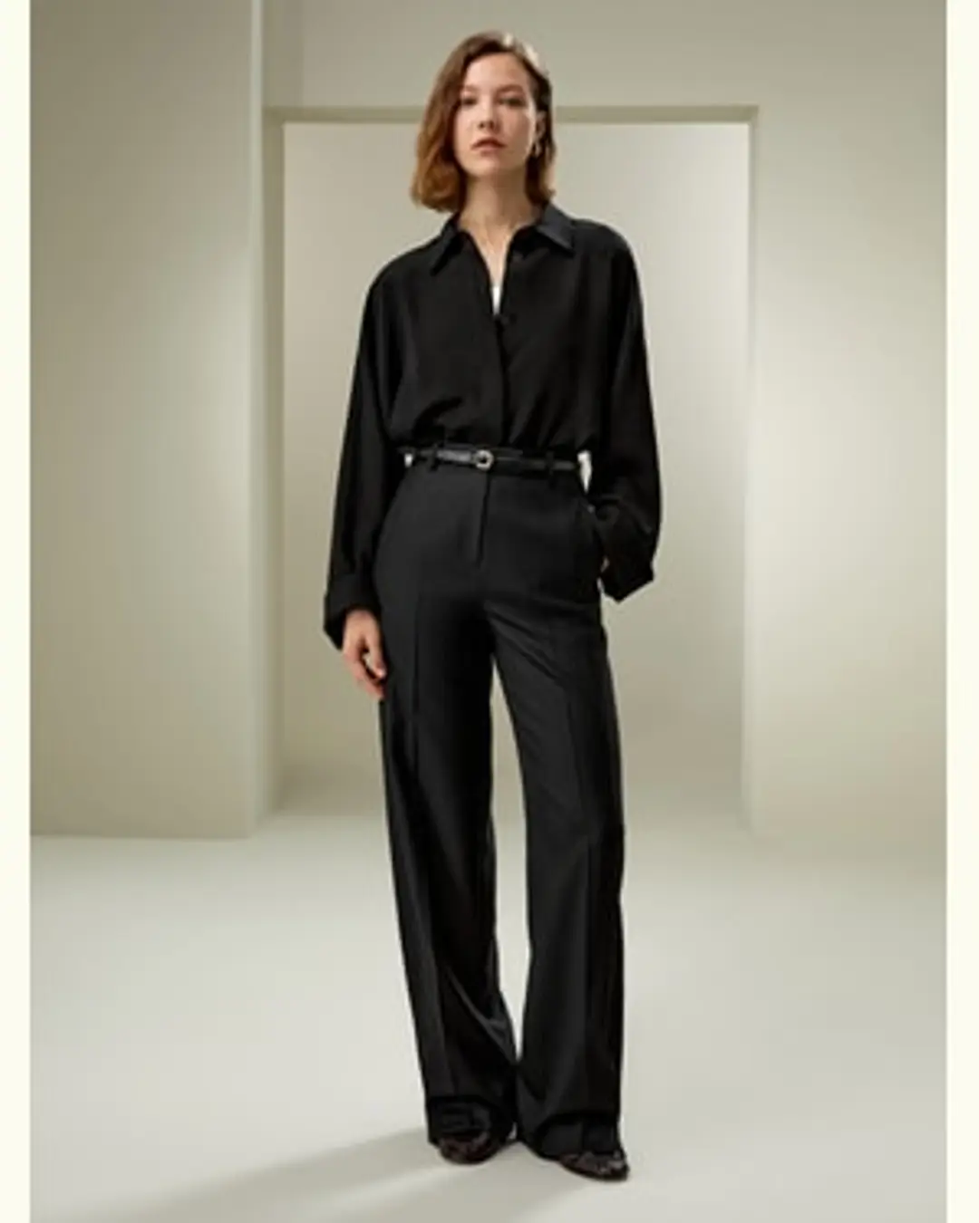LILYSILK Pantalon Droit En Laine Et Soie Mélangée À Jambe Droite Soie Et Laine Les Essentiels De La Garde-Robe Noir 36