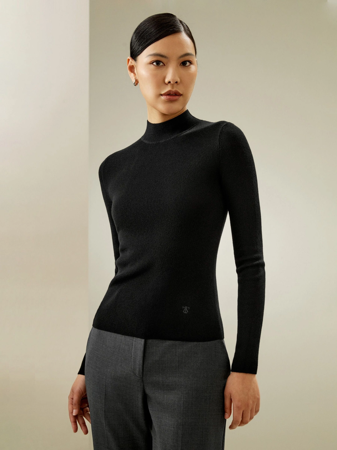 LILYSILK Pull En Cachemir Femme Demi Col Roulé Coupe Ajustée Mélange De Cachemire Une Élégance Intemporelle Doux Pour La Peau Et Respirant Noir S