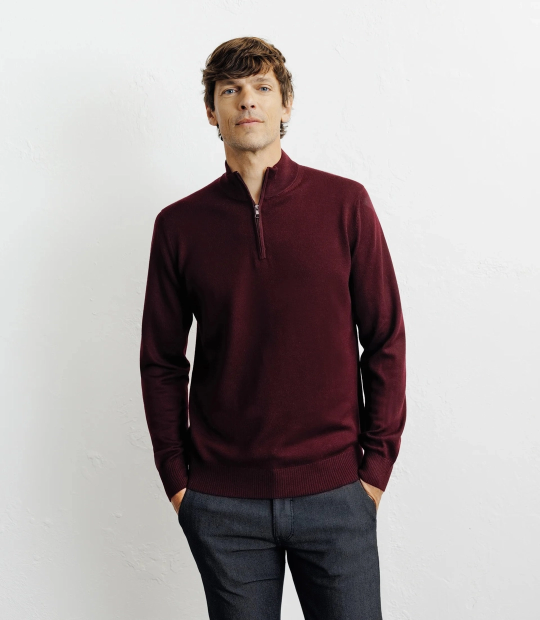 IZAC - Pull à col demi zippé bordeaux