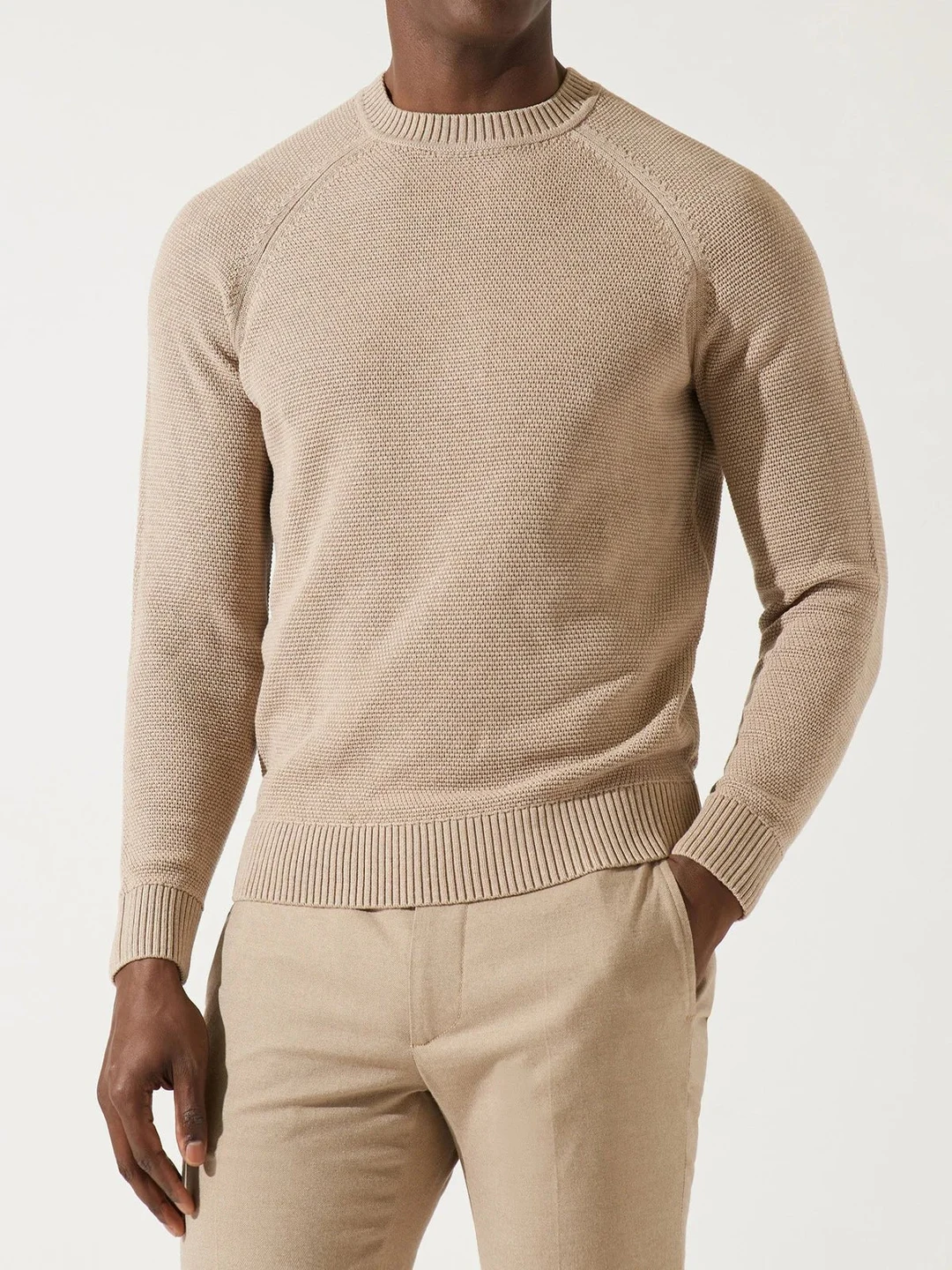 IZAC - Pull beige col rond jeux de point