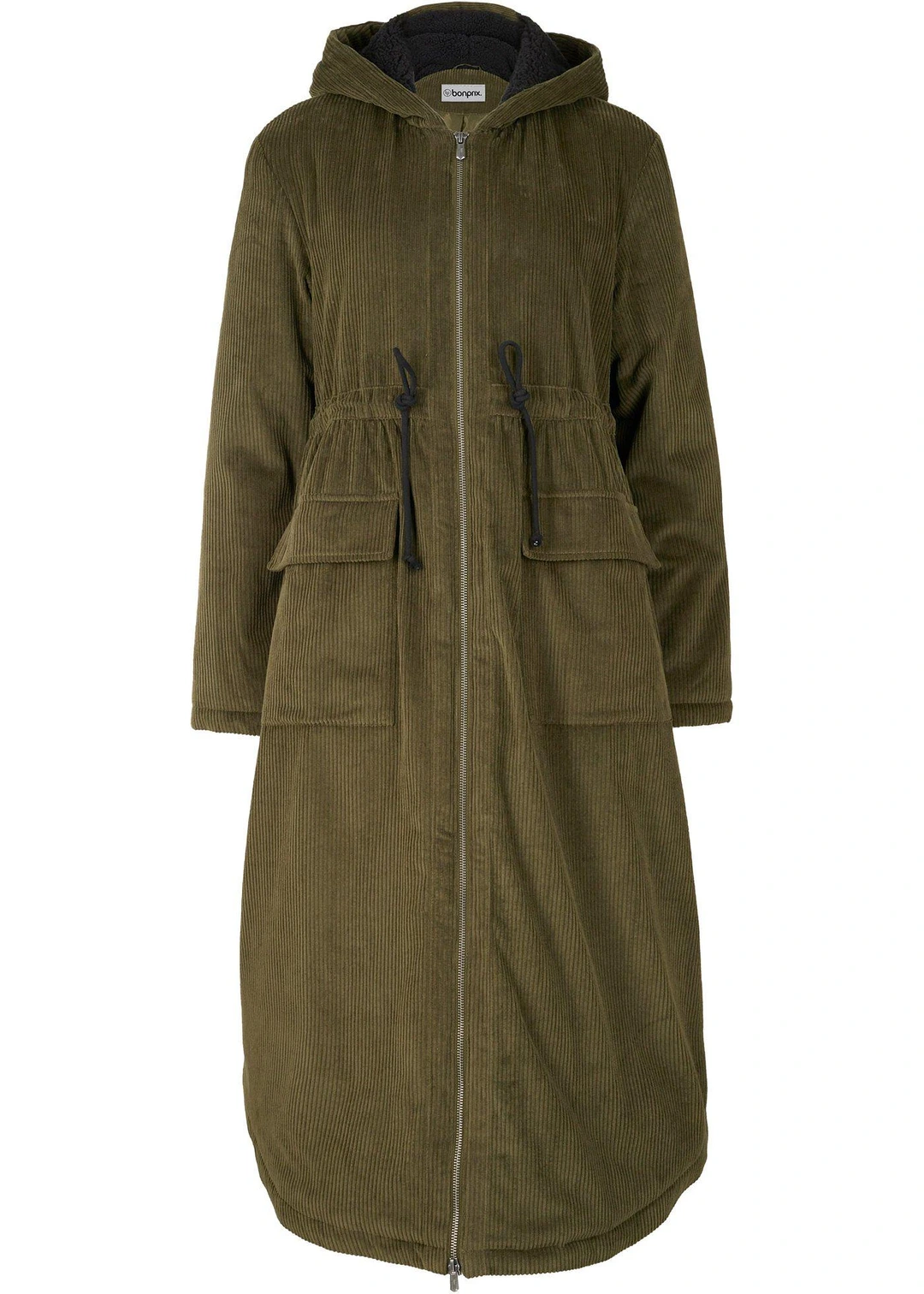 Manteau en velours côtelé 100% coton avec capuche doublée sherpa