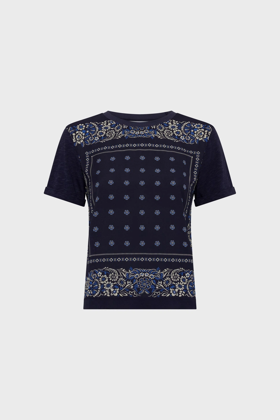 T-shirt bi matière esprit foulard - MANOLIA - Marine