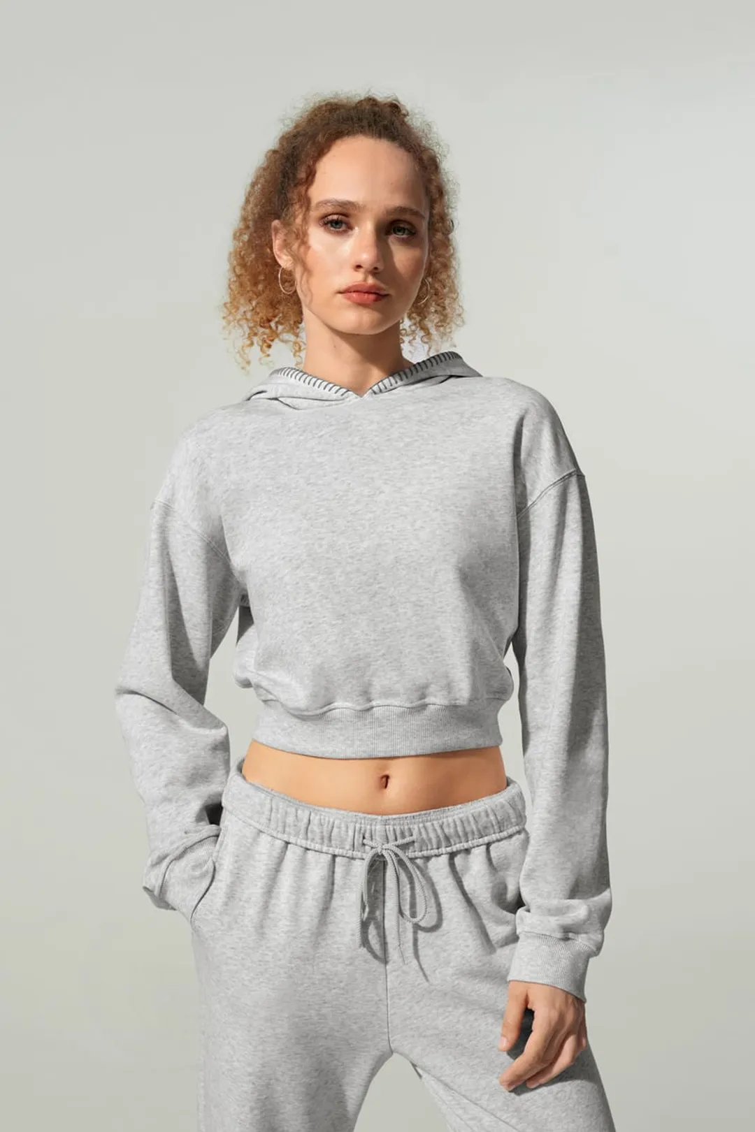 LILYSILK Pull Seamflow Poise Gris Chiné XL - Sweat Court Femme SILKERRY Doux & Sculptant, Capuche Festonnée