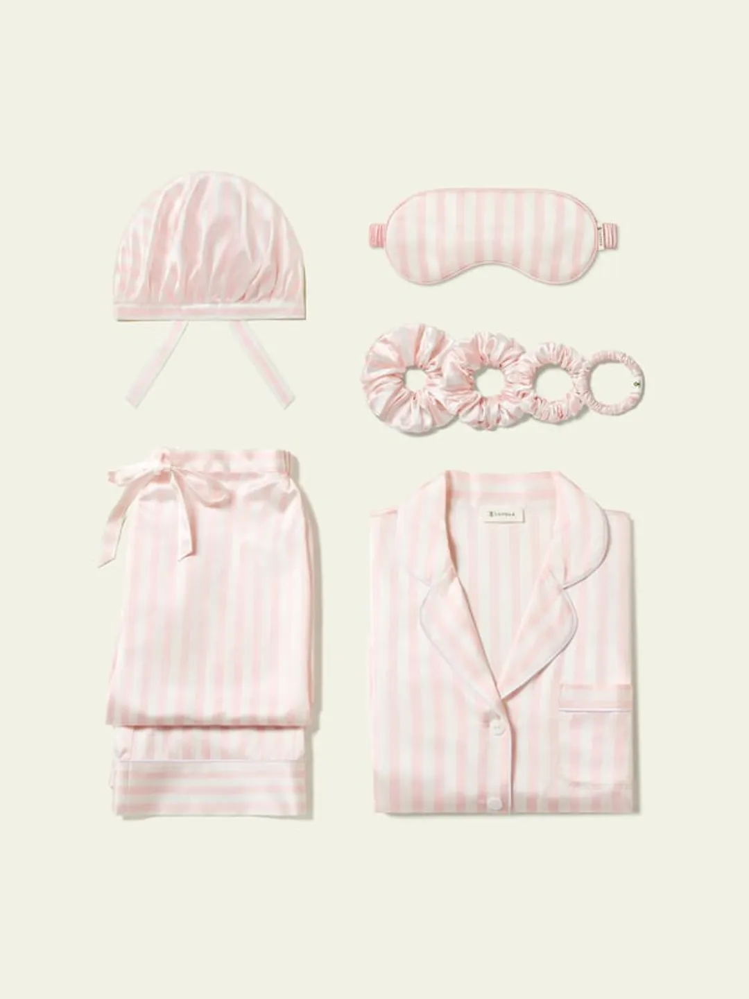 LILYSILK Femme Pyjama Soie Charmeuse Ensemble Sommeil Rayé Rose avec Masque et Chouchous