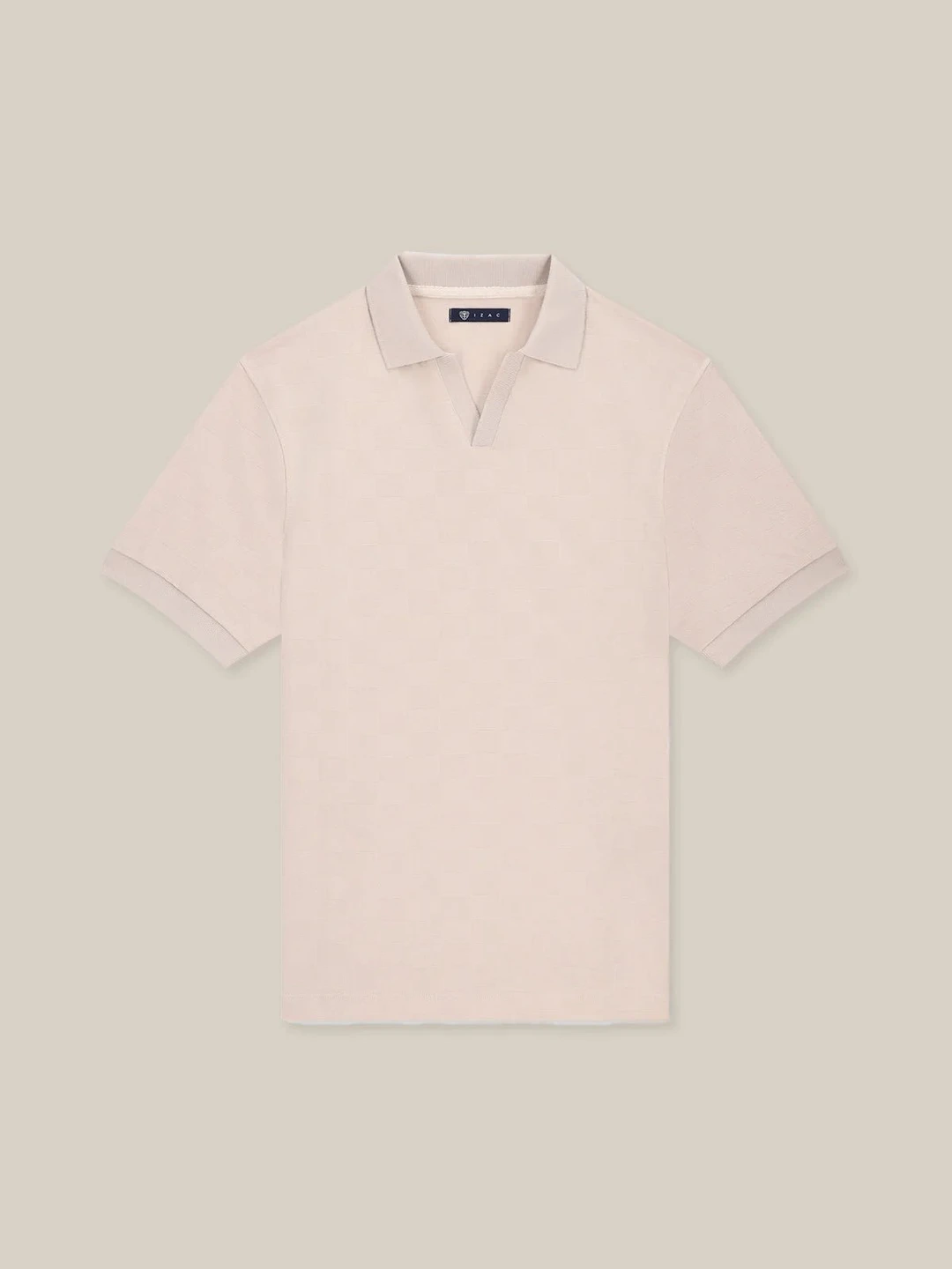 IZAC - Polo col ouvert motif damier beige