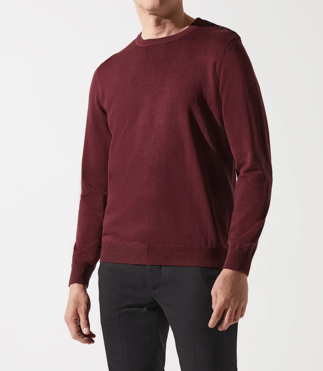 IZAC - Pull col rond rayé épaule boutonnée bordeaux