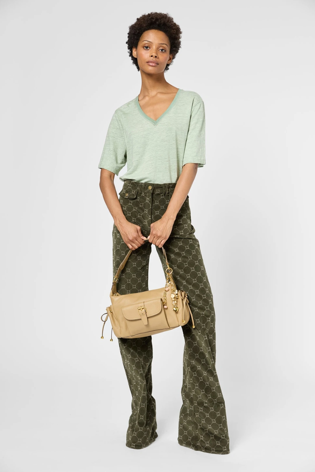 T-shirt ample à col V en lin - GRETA - Camel - 2