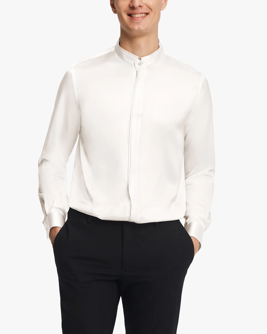 LILYSILK Chemisier En Soie Homme France Chemise Homme Classique En Soie À Patte De Boutonnage Dissimulée Noir