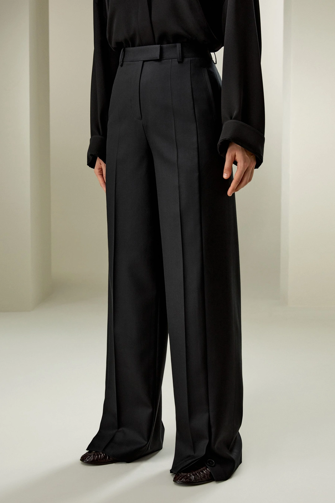 LILYSILK Pantalon Droit En Laine Et Soie Mélangée À Jambe Droite Soie Et Laine Les Essentiels De La Garde-Robe Noir 36