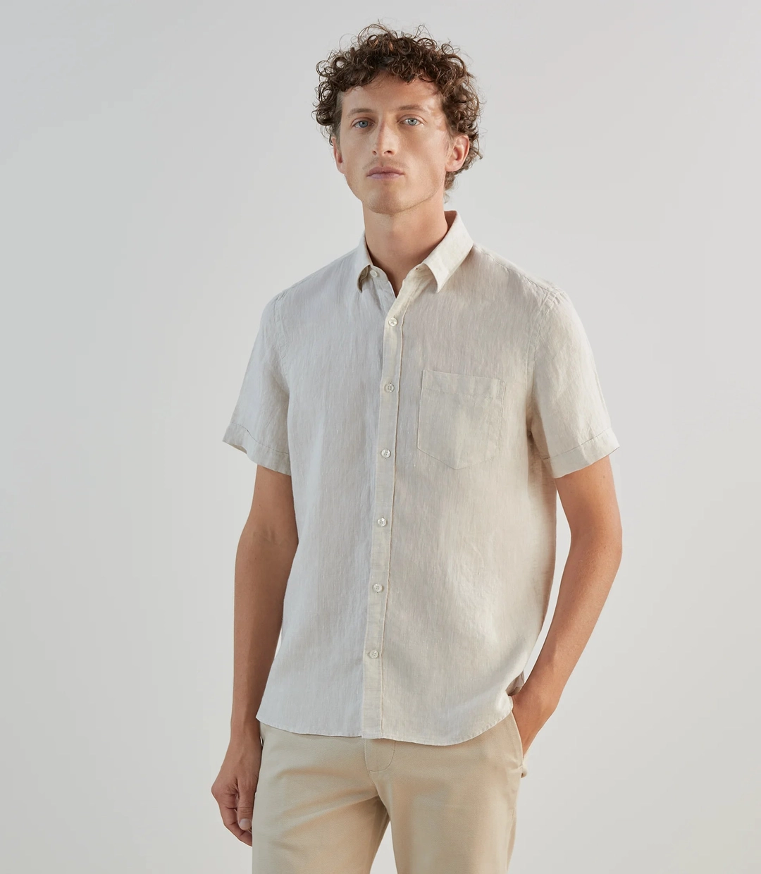 IZAC - Chemise manches courtes 100% lin beige
