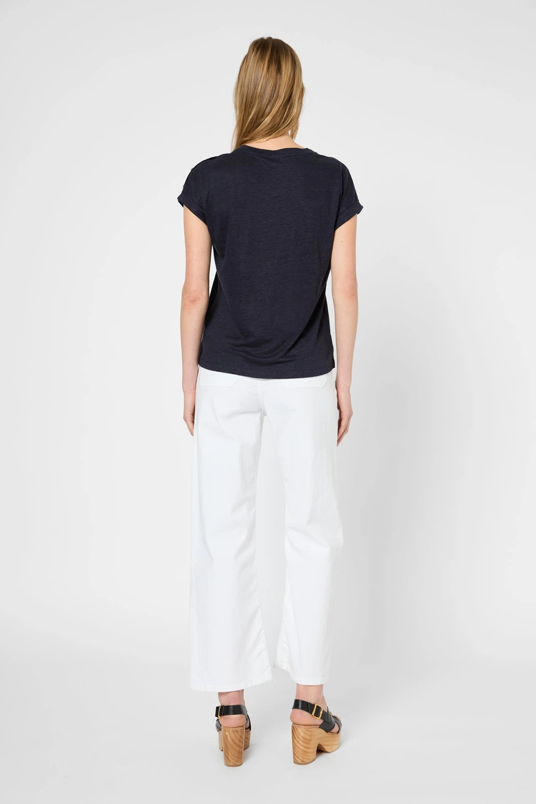 T-shirt à boutons dorés en lin - GIGI - Vert Kaki