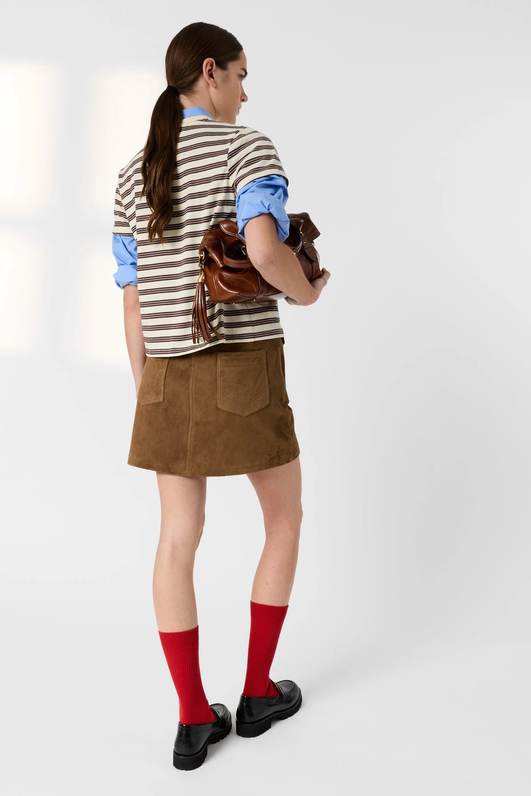 T-shirt rayé en coton - MAYSANE - Marron